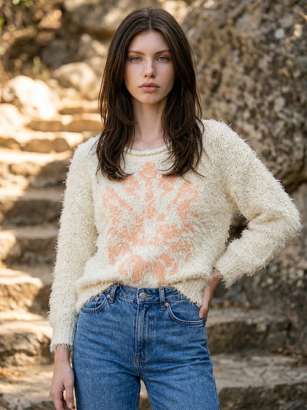 American Rag Cie Ivory Fuzzy Knit Sweater XS EUC